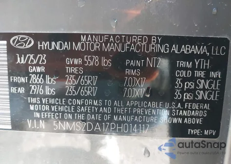 2023 Hyundai Santa Fe Hybrid Blue из США, поврежденный, VIN 5NMS2DA17PH014117